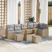 vidaXL Trädgårdsoffset med kudde 9 pcs Beige konstrotting