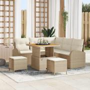 vidaXL Trädgårdsoffset med kudde 8 pcs Beige Poly rattan