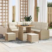 vidaXL Trädgårdsoffset med kudde 8 pcs Beige Poly rattan