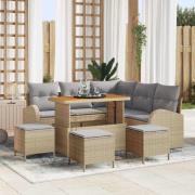 vidaXL Trädgårdsoffset med kudde 9 pcs Beige Poly rattan