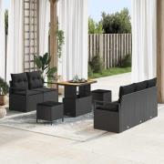 vidaXL Trädgårdsoffset med kudde 8 pcs Svart Poly rattan