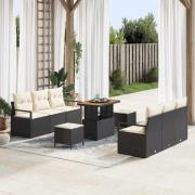 vidaXL Trädgårdsoffset med kudde 9 pcs Svart Poly rattan