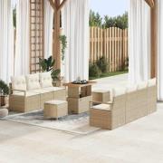 vidaXL Trädgårdsoffset med kudde 10 pcs Beige Poly rattan