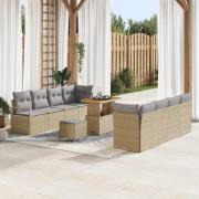 vidaXL Trädgårdsoffset med kudde 11 pcs Beige Poly rattan