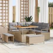 vidaXL Trädgårdsoffset med kudde 8 pcs Beige konstrotting