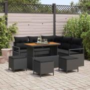 vidaXL Trädgårdsoffset med kudde 9 pcs Svart Poly rattan