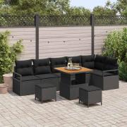 vidaXL Trädgårdsoffset med kudde 9 pcs Svart Poly rattan