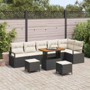 vidaXL Trädgårdsoffset med kudde 9 pcs Svart Poly rattan