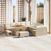 vidaXL Trädgårdsoffset med kudde 13 pcs Beige Poly rattan