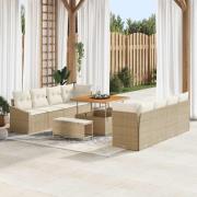 vidaXL Trädgårdsoffset med kudde 11 pcs Beige Poly rattan