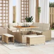 vidaXL Trädgårdsoffset med kudde 8 pcs Beige Poly rattan