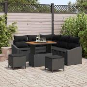 vidaXL Trädgårdsoffset med kudde 8 pcs Svart Poly rattan