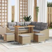 vidaXL Trädgårdsoffset med kudde 9 pcs Beige Poly rattan