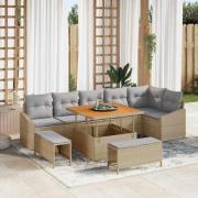 vidaXL Trädgårdsoffset med kudde 9 pcs Beige Poly rattan