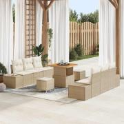 vidaXL Trädgårdsoffset med kudde 9 pcs Beige Poly rattan