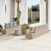 vidaXL Trädgårdsoffset med kudde 10 pcs Beige Poly rattan