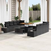 vidaXL Trädgårdsoffset med kudde 11 pcs Svart Poly rattan