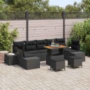 vidaXL Trädgårdsoffset med kudde 10 pcs Svart Poly rattan