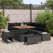vidaXL Trädgårdsoffset med kudde 8 pcs Svart Poly rattan