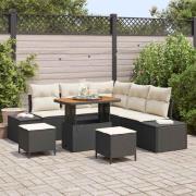 vidaXL Trädgårdsoffset med kudde 8 pcs Svart Poly rattan
