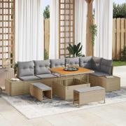 vidaXL Trädgårdsoffset med kudde 9 pcs Beige Poly rattan