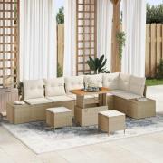 vidaXL Trädgårdsoffset med kudde 9 pcs Beige Poly rattan