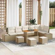 vidaXL Trädgårdsoffset med kudde 10 pcs Beige Poly rattan
