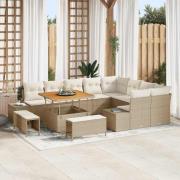 vidaXL Trädgårdsoffset med lagring 12 pcs Beige Poly rattan