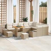 vidaXL Trädgårdsoffset med lagring 12 pcs Beige Poly rattan