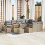 vidaXL Trädgårdsoffset med lagring 12 pcs Beige Poly rattan