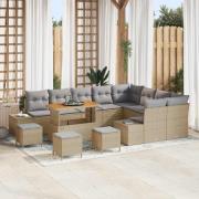 vidaXL Trädgårdsoffset med lagring 13 pcs Beige Poly rattan