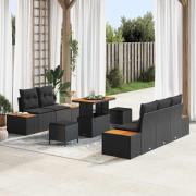 vidaXL Trädgårdsoffset med kudde 8 pcs Svart Poly rattan