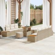 vidaXL Trädgårdsoffset med kudde 10 pcs Beige Poly rattan