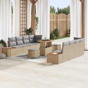 vidaXL Trädgårdsoffset med kudde 11 pcs Beige Poly rattan