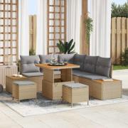 vidaXL Trädgårdsoffset med kudde 8 pcs Beige Poly rattan