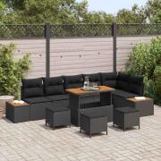vidaXL Trädgårdsoffset med kudde 10 pcs Svart Poly rattan