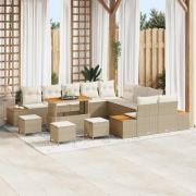 vidaXL Trädgårdsoffset med kudde 14 pcs Beige Poly rattan