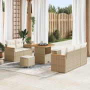 vidaXL Trädgårdsoffset med kudde 8 pcs Beige Poly rattan