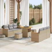 vidaXL Trädgårdsoffset med kudde 9 pcs Beige Poly rattan