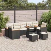 vidaXL Trädgårdsoffset med kudde 10 pcs Svart Poly rattan