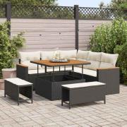 vidaXL Trädgårdsoffset med kudde 8 pcs Svart Poly rattan