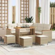 vidaXL Trädgårdsoffset med kudde 9 pcs Beige Poly rattan