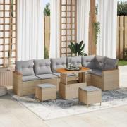 vidaXL Trädgårdsoffset med kudde 9 pcs Beige Poly rattan