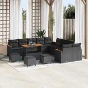 vidaXL Trädgårdsoffset med kudde 14 pcs Svart Poly rattan