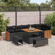 vidaXL Trädgårdsoffset med kudde 9 pcs Svart 100 x 100 x 71 cm