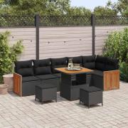vidaXL Trädgårdsoffset med kudde 9 pcs Svart 80 x 80 x 71 cm
