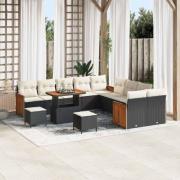 vidaXL Trädgårdsoffset med kudde 13 pcs Svart och kräm