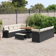 vidaXL Trädgårdsoffset 11 pcs Svart och gräddvit 100 x 100 x 71 cm
