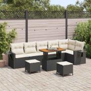vidaXL Trädgårdsoffset med lagring 9 pcs Svart Poly rattan
