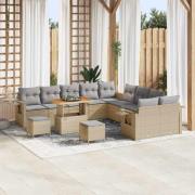 vidaXL Trädgårdsoffset med lagring 13 pcs Beige Poly rattan